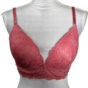 Hush Intimates Pink Lace Bralette 36C Wireless Floral Padded Bra